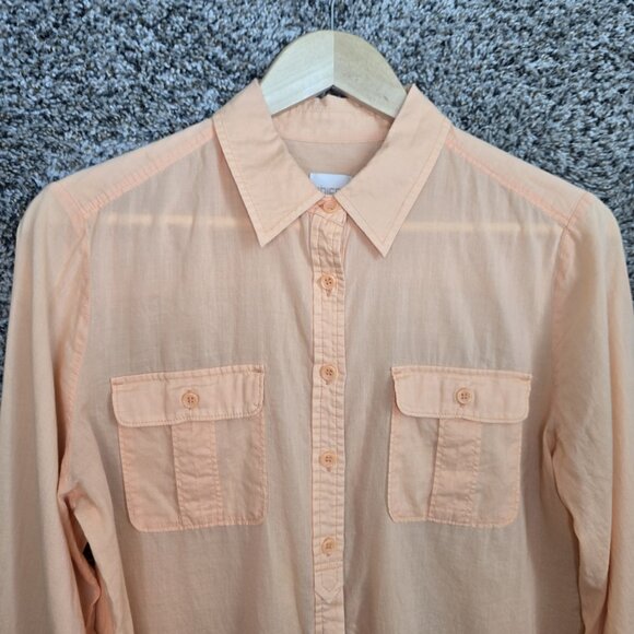 Chicos Top Womens 1 US Medium Orange Button Up Semi Sheer Roll Tab Sleeve Ladies - Picture 4 of 7